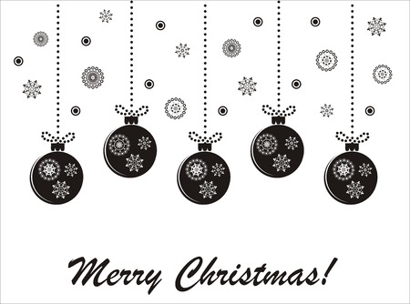Holiday christmas black-and-white vector card with hanging baublesのイラスト素材