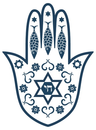 Jewish sacred amulet - hamsa or Miriam hand, vector illustrationのイラスト素材