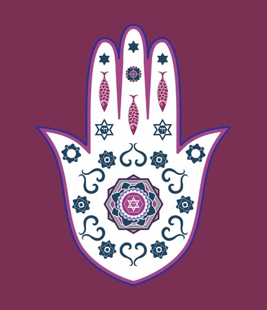 Jewish hamsa hand amulet - or Miriam hand, Vector illustrationのイラスト素材