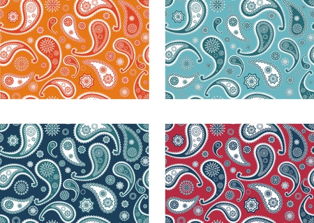 Set of four retro seamless indian paisley patternsのイラスト素材