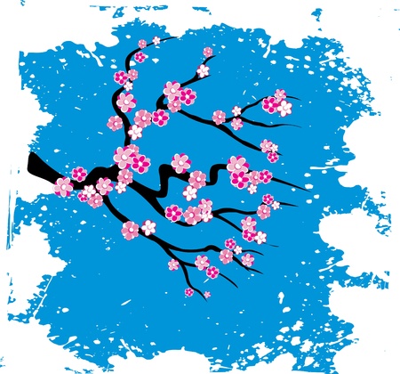 Japanese grungy style sakura blossom  - vector illustrationのイラスト素材
