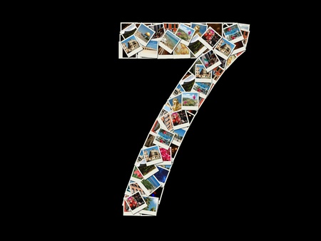 Shape of  "7" figure made like collage of travel photosの写真素材