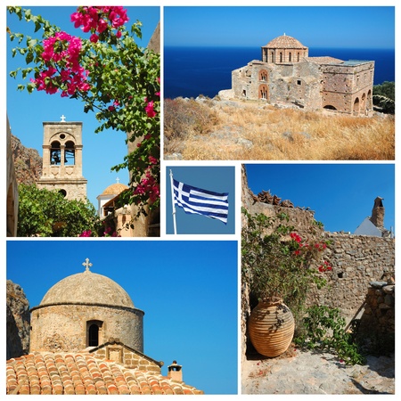Collage of Greek landmarks の写真素材