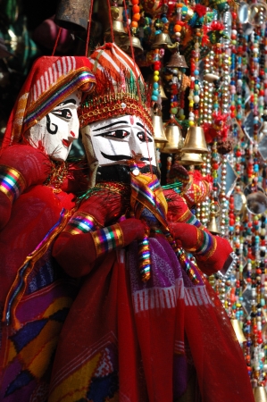 Colorful handmade traditional puppets for sale in Jaisalmer, Rajasthan,India の写真素材