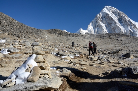 Kala Patthar,Nepal,April 23,2013 - hikers climbing to Kala Patthar peak (5164 m ) , Everest region. This place is final point of the Everest Base Camp Trek,one of most popular routes in the world のeditorial素材
