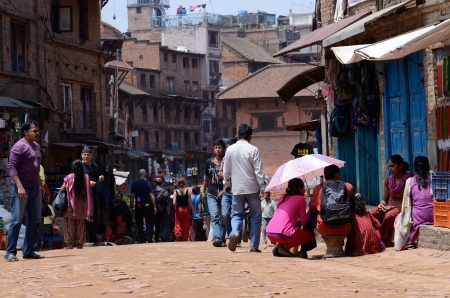 Kathmandu Valley,Patan,Nepal,April 27,2013 -  people resting in old city center of Patan,Nepal.It is one of the 3 royal cities in Kathmandu のeditorial素材