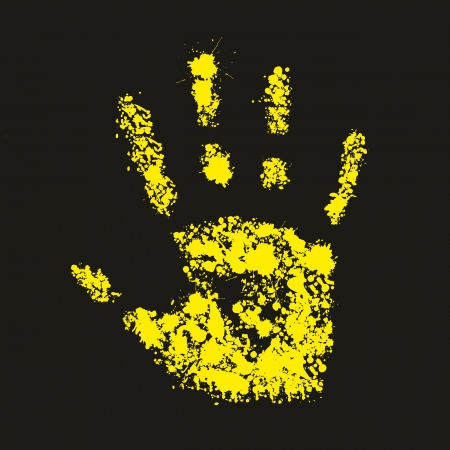 Grunge yellow handprint symbol, conceptual vector illustrationのイラスト素材