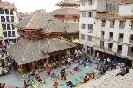 Kathmandu,Nepal,April 12,2013 - local people visiting vegetable street market at Durbar Square, Kathmandu, Nepal  Durbar square is unesco heritage site and very popular spot for touristsのeditorial素材