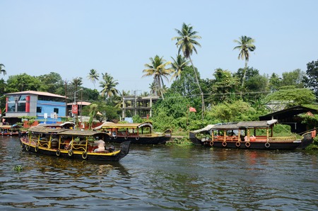 Alleppey,India,December 10,2013 - tourist boats at Kerala backwaters on December 10, 2013 in Alleppey,Kerala,Indiaのeditorial素材
