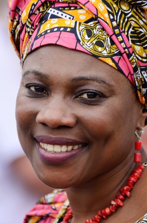 Kiev,Ukraine,May 31,2014 -  African woman singing in traditional clothes at Day of Kiev holidayのeditorial素材