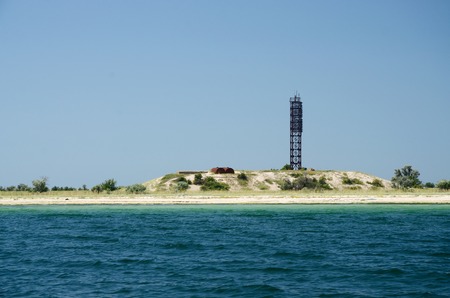 Leading beacon - nautical sign on the shore of Tendra island,Black Sea,Ukraine,Europeの写真素材