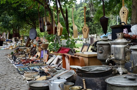 Tbilisi,Georgia,September 16, 2014 - Georgian souvenirs and retro items sold on the Dry Bridge Market.It is unofficial open-air art bazaar.のeditorial素材