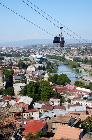 Cableway in old Tbilisi ,view from Narikala fortress.Tiflis is the capital and largest city of Georgia, Central Asiaの写真素材