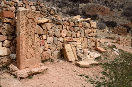 Khachkars of Noravank monastery,medieval christian artの写真素材