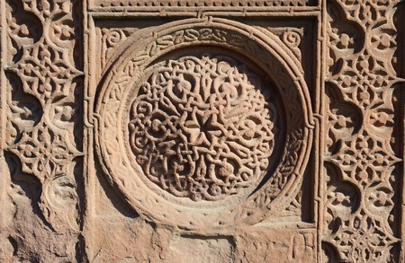 Floral ornamental knotworks of armenian cross stones - khachkars,ancient christian art,unesco heritage,Ejmiadzin monasteryの写真素材