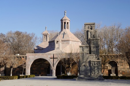 Saint Vartan Baptistery at Etchmiadzin church and Genocide Memorial Monument in Echmiadzin...