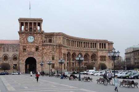 Yerevan,Armenia,March 13,2015 -Government House at the central Republic Square in overcasr weather on March 132015.Erevan is the capital and has  population over 1 million people in Yerevan,Armeniaのeditorial素材