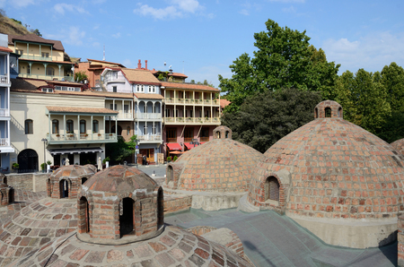 Tbilisi, Georgia,September 16, 2014 -Famous Tbilisi landmarks - medieval sulphur bathes,traditional georgian houses in Abanotubani district ,unesco heritage,famous tourist attractionsのeditorial素材