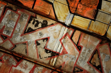 Dramatic grunge rusty metal old gate - creative industrial diaogonal background for your design