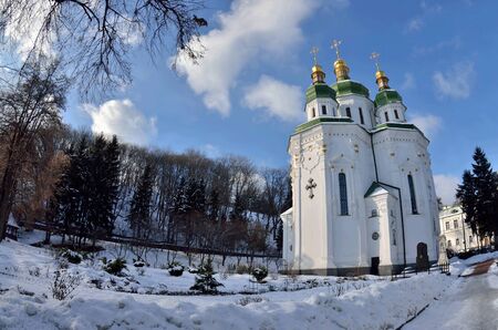 Vydubychi Monastery  and Saint George Cathedral, Kyiv, Ukraine. Complex was establishe on the place...