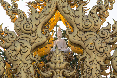 Wat Rong Khun better known as the White Temple, is a contemporary, unconventional, privately owned, art exhibit in the style of a Buddhist temple in Chiang Rai Province, Thailand.の写真素材