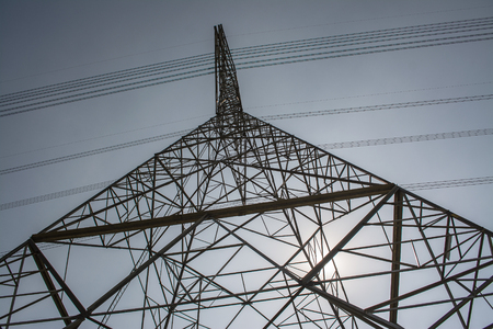 High voltage pole distribution the power to public at far away from electric power plant.の写真素材