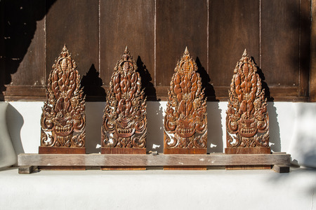 Black house, Lanna art all painted in black. In each house is adorned with carved wooden patterns.の写真素材