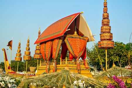 Model of Royal barge Suphannahong royal swan-shaped prow decorated with glass and sculptured woodのeditorial素材