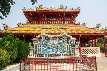 Phra Thinang Wehart Chamrun in Bang Pa-In Royal Palace or the Summer Palace that is a palace complex formerly used by the Thai kings in Ayutthaya Province Thailand.のeditorial素材