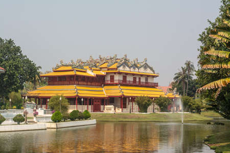 Phra Thinang Wehart Chamrun in Bang Pa-In Royal Palace or the Summer Palace that is a palace complex formerly used by the Thai kings in Ayutthaya Province Thailand.のeditorial素材