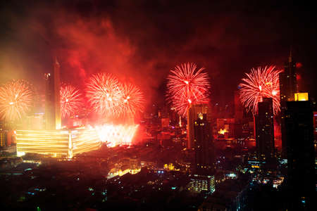 Bangkok, Thailand  01 January  2020 : Beautiful firework for New Year 2020 celebration night on Chao...