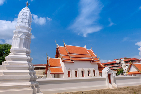 Landscape with Blu sky of Thai ordination hall temple âWATPITULATIRATRANGSARIâ located at Chachoengsao Provinceの写真素材