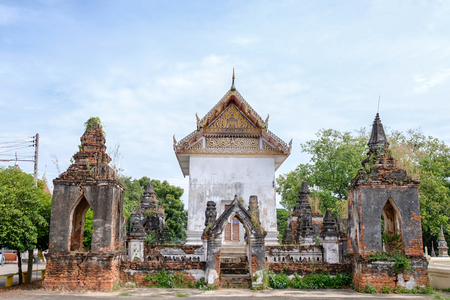 Ayutthaya sanctuary with two pagoda. It very old architecture since Ayuttaya period. This is the hybrid of architecture between the ancient and current architectureの写真素材