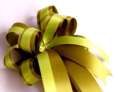 Gift Box with Colorful Ribbons on White Background     の写真素材