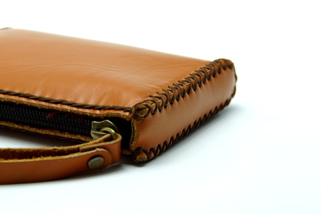 Brown Leather Wallet, Brown Leather Purse on White Backgroundの写真素材