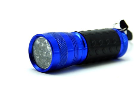 Blue Metal Flashlight on White Background