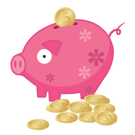 Piggy Bank with Gold Dollar Coins - Illustrationのイラスト素材