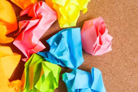 Paper ball - Crumpled of Sticky  Note on Craft Paperboardの写真素材