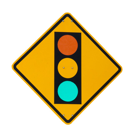 Traffic Light on Yellow Sign Board Isolated on White Background 