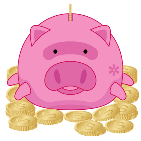 Piggy Bank with Gold Dollar Coins - Illustrationのイラスト素材
