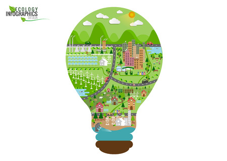 Infographic green ecology city and Renewable energy  friendly concept. Vector flat illustrationsのイラスト素材