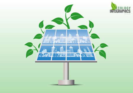 Ecology connection  solar energy concept background . Vector infographic illustrationのイラスト素材