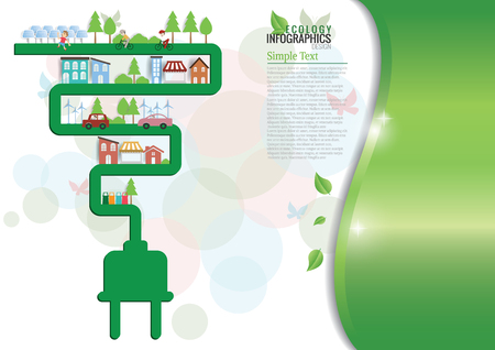 Ecology connection electrical plug concept background . Vector infographic illustrationのイラスト素材