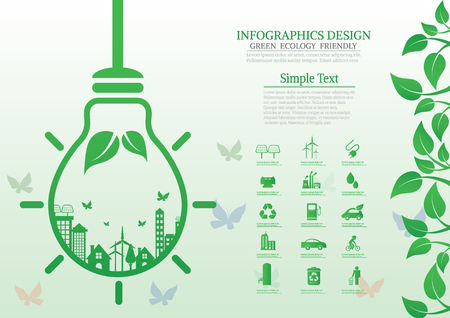 Ecology connection bulb concept background . Vector infographic illustrationのイラスト素材