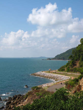 View of coastal road on Kung Vimarn beach, Chantaburi, Thailandの写真素材