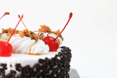 Chocolate Milk Cake with cherry on the topの写真素材