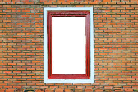 Red wood window frame on the old brick walls in historic place