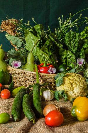 still life  Vegetables, Herbs and Fruit as ingredients in cooking.の写真素材