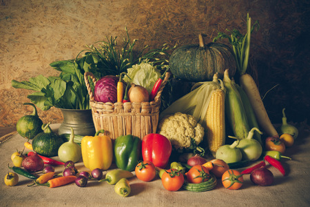 still life  Vegetables, Herbs and Fruit as ingredients in cooking.