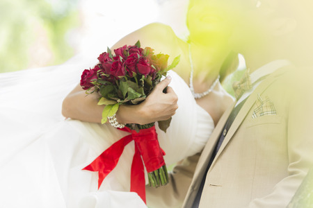 Groom and bride together. Wedding couple used as background illustrationの写真素材